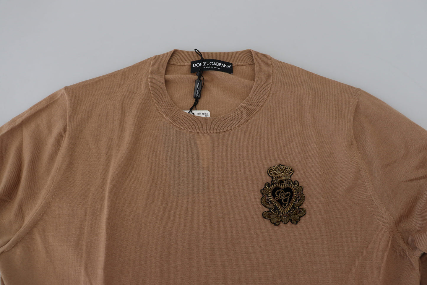 Dolce & Gabbana beige cashmere trui met kroonlogo
