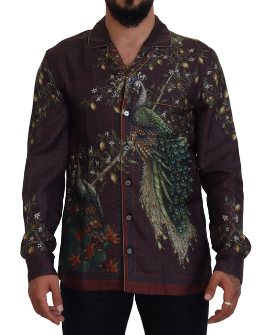 Dolce & Gabbana Bordeaux Ostrich Silk Satin Casual Heren Overhemd