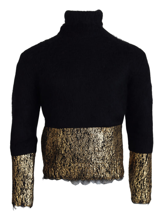 Dolce & Gabbana Zwarte Goudkleurige Turtleneck Mohair Pullever Heren Trui