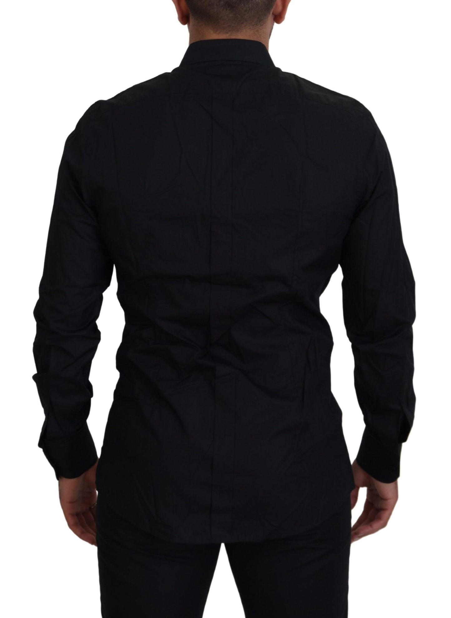 Chemise habillée ajustée Dolce & Gabbana, noire avec couronne dorée.