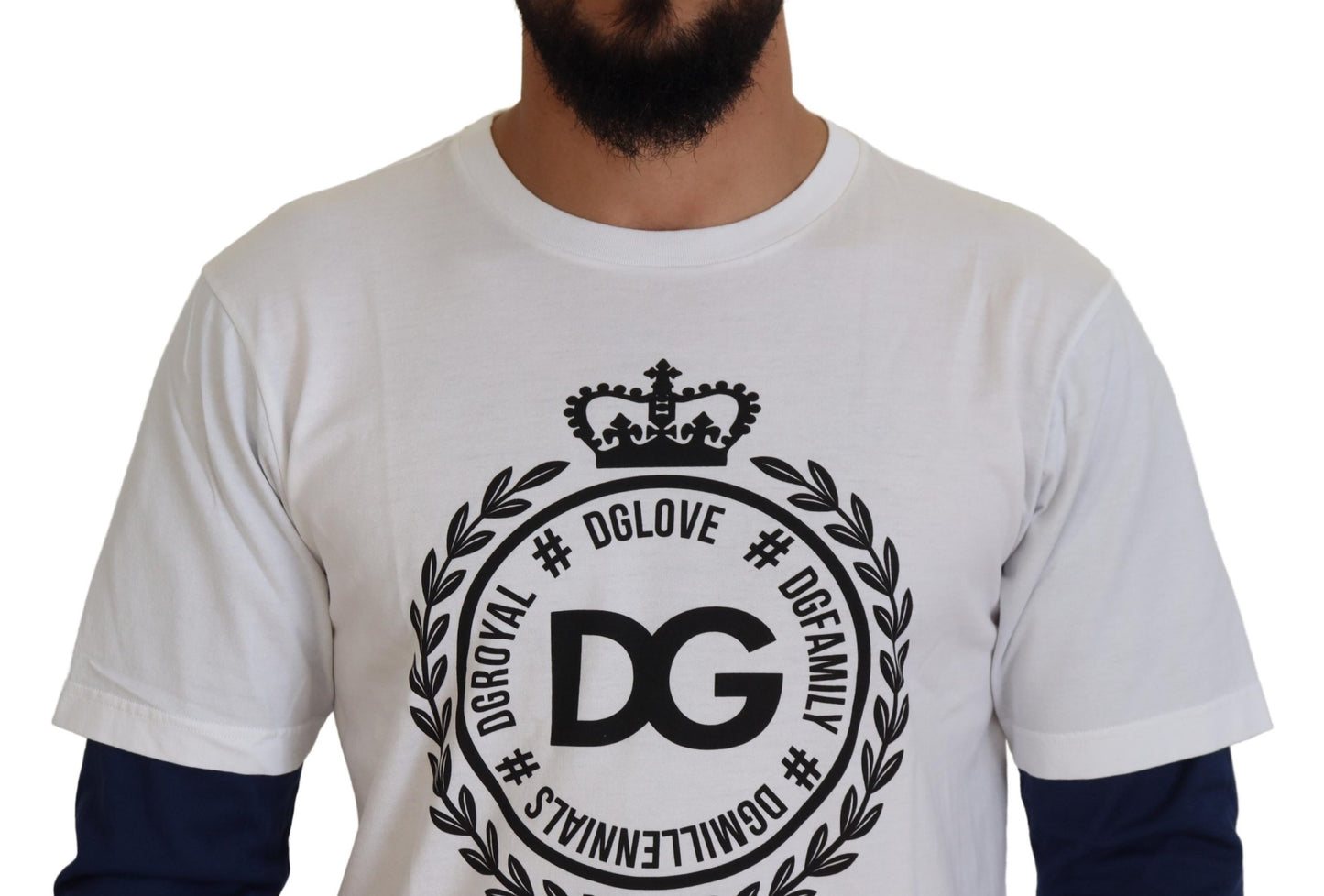 Pull en coton blanc et bleu avec couronne DG de Dolce & Gabbana