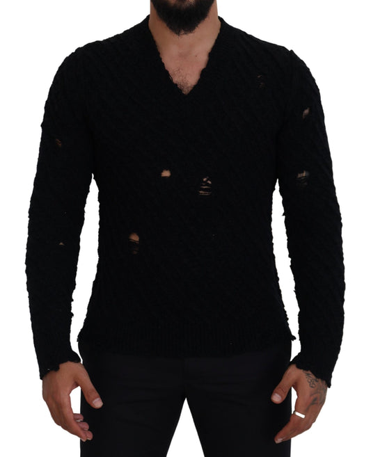 Dolce & Gabbana Zwarte V-hals Trui van Wol, Gebreid
