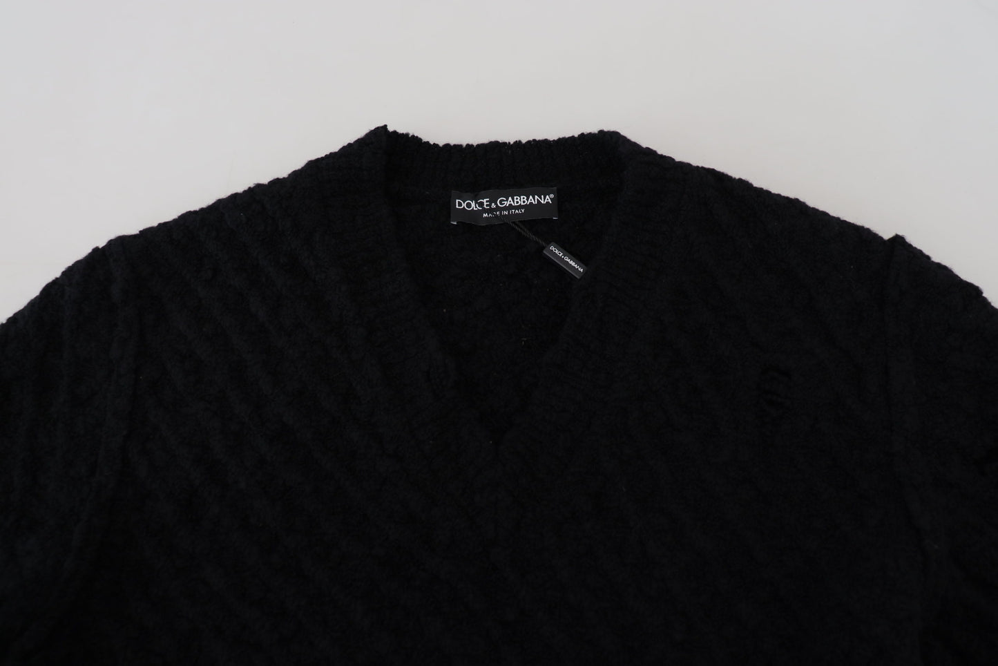 Pull en laine à col en V en tricot noir de Dolce & Gabbana