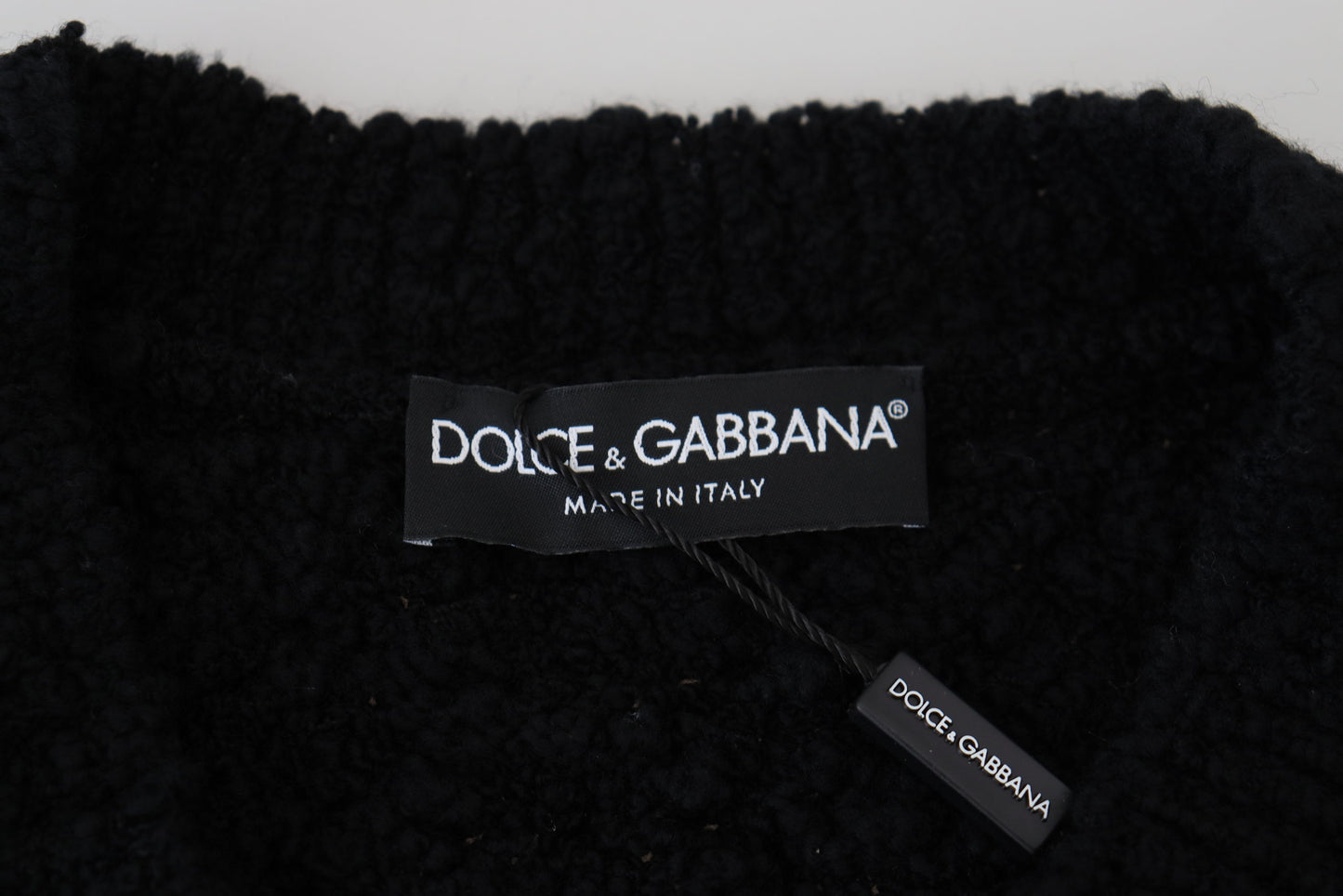 Pull en laine à col en V en tricot noir de Dolce & Gabbana