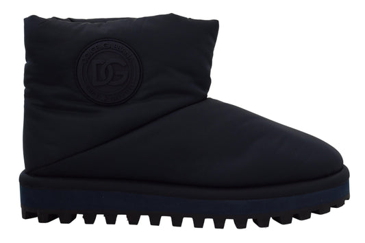 Dolce & Gabbana Blauwe Nylon Bovenlaarzen Met Kussenwerk Tot Halverwege De Kalveren