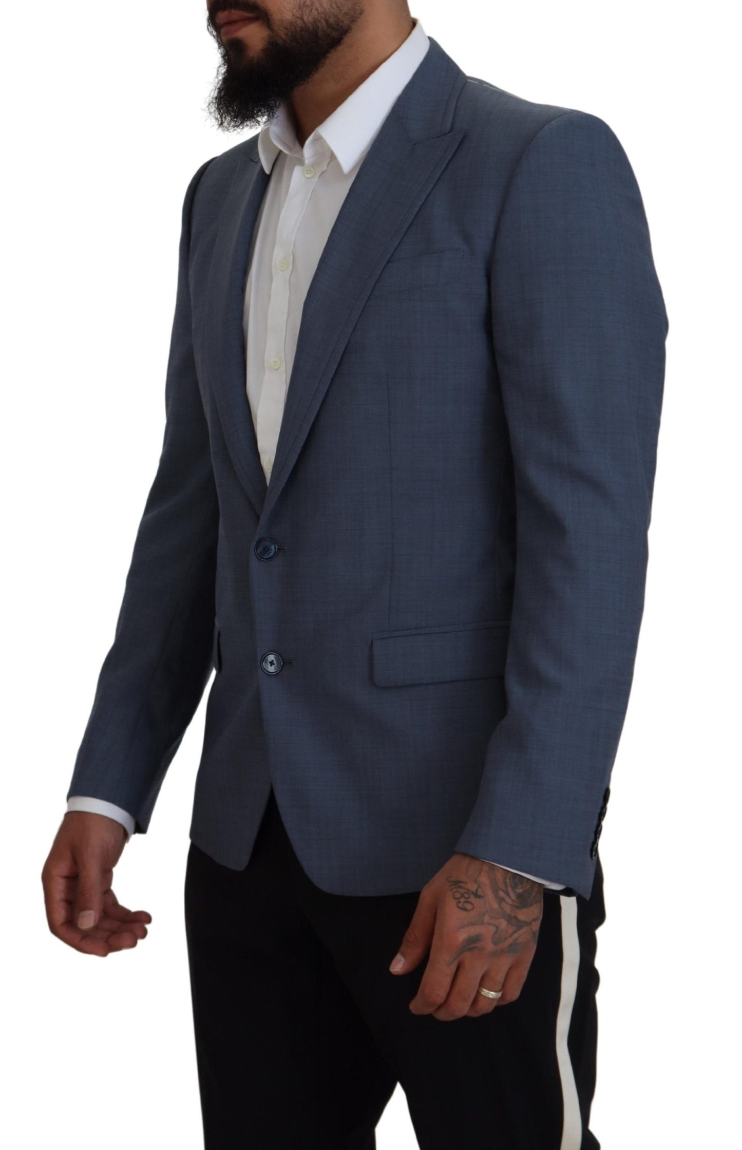 Dolce & Gabbana Blauwe, rekbare wollen blazer met slim fit pasvorm