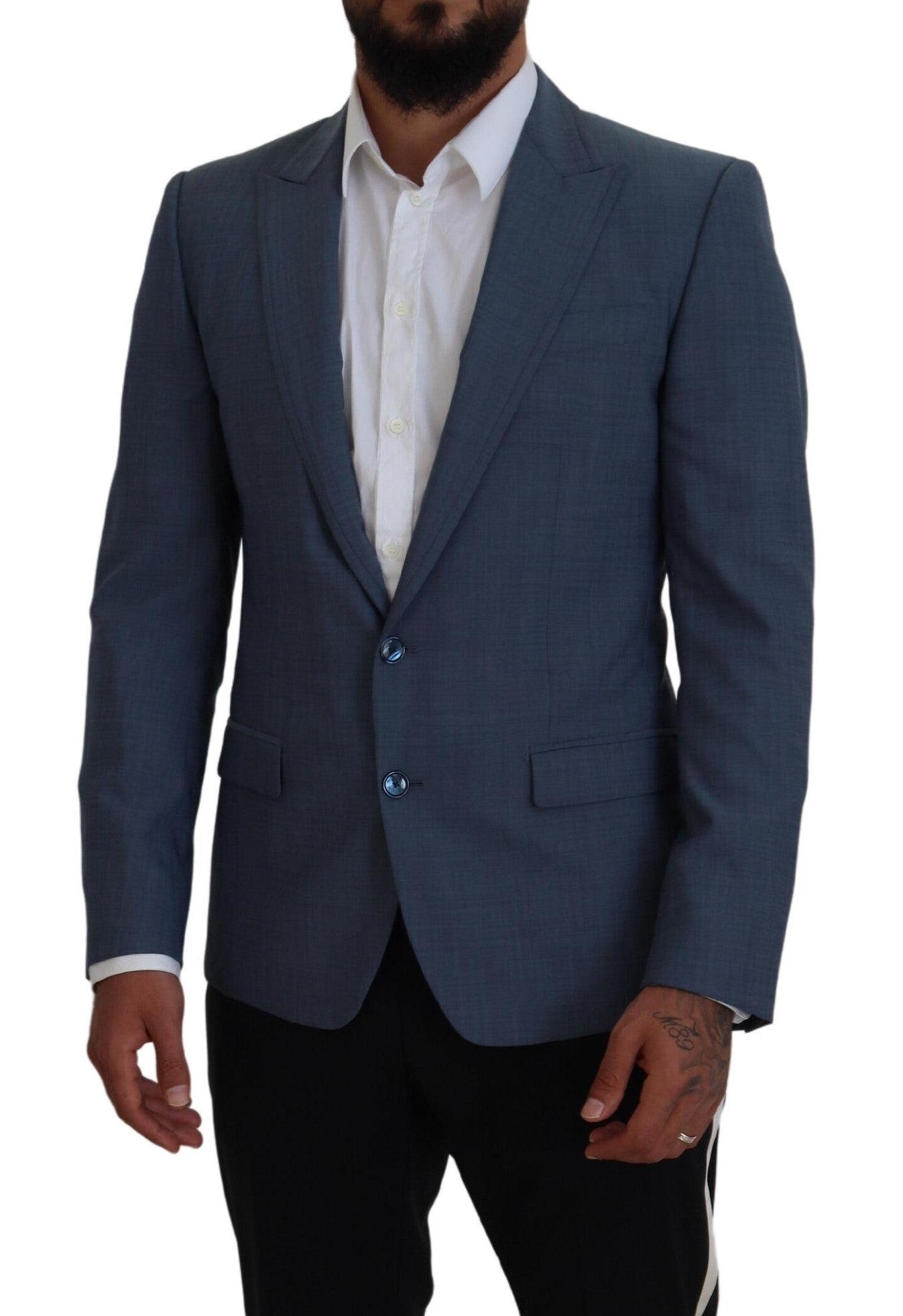Dolce & Gabbana Blauwe, rekbare wollen blazer met slim fit pasvorm