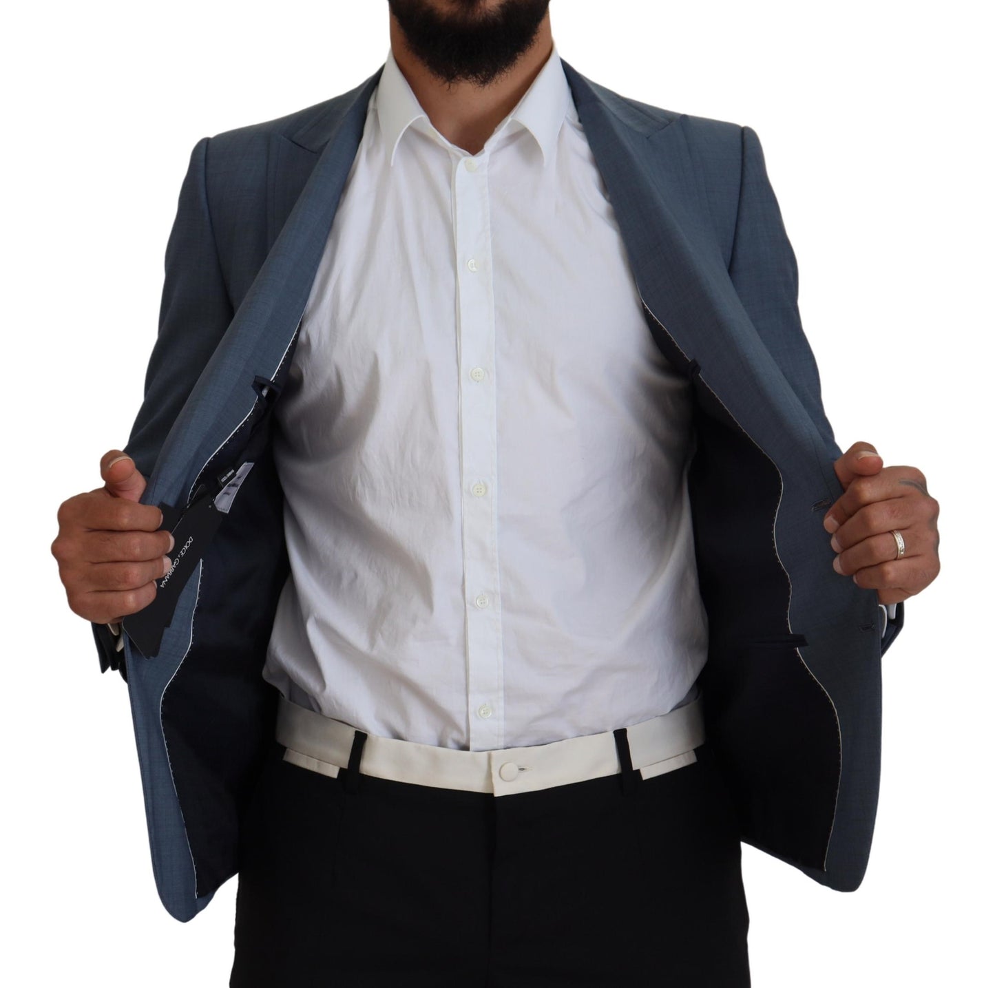 Dolce & Gabbana Blauwe, rekbare wollen blazer met slim fit pasvorm
