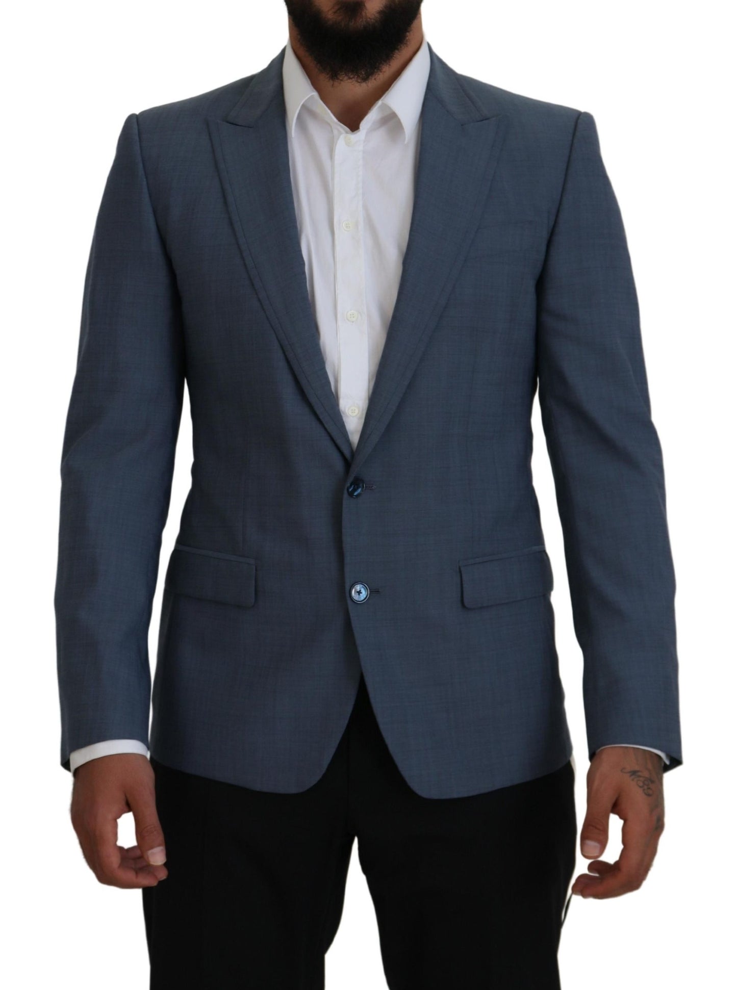 Dolce & Gabbana Blauwe, rekbare wollen blazer met slim fit pasvorm