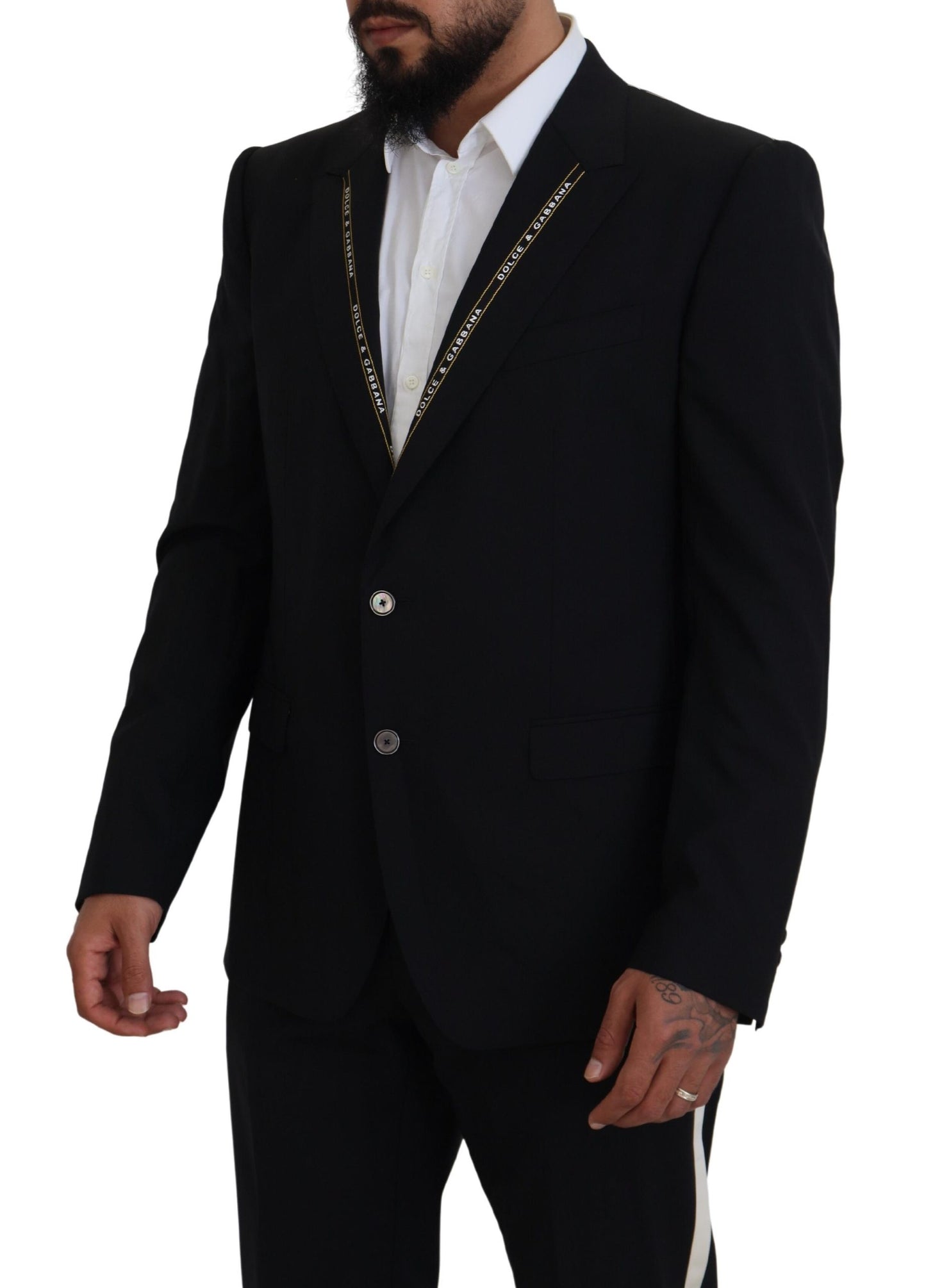 Dolce & Gabbana Blazer en laine stretch noir, coupe slim.