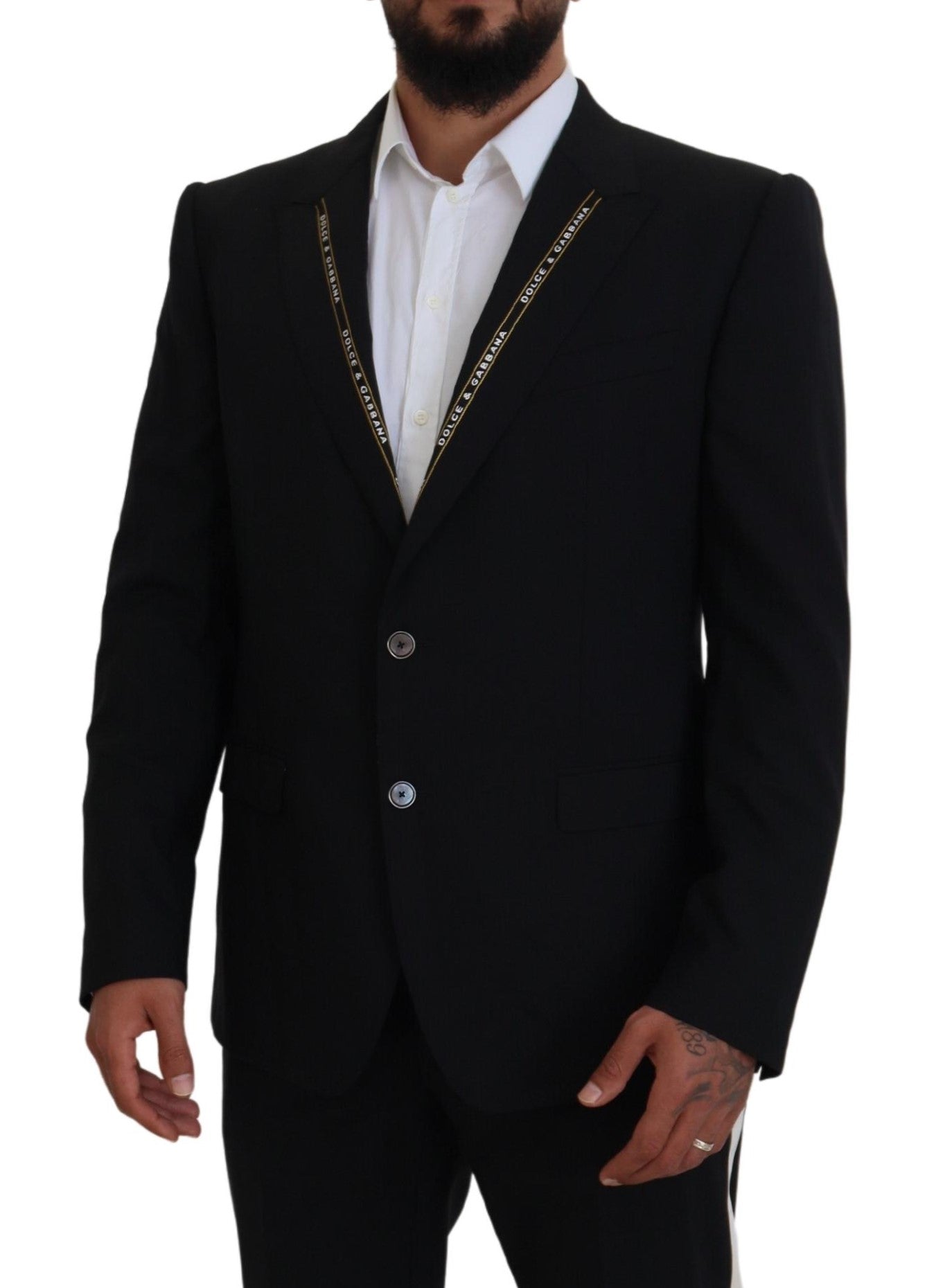 Dolce & Gabbana Blazer en laine stretch noir, coupe slim.