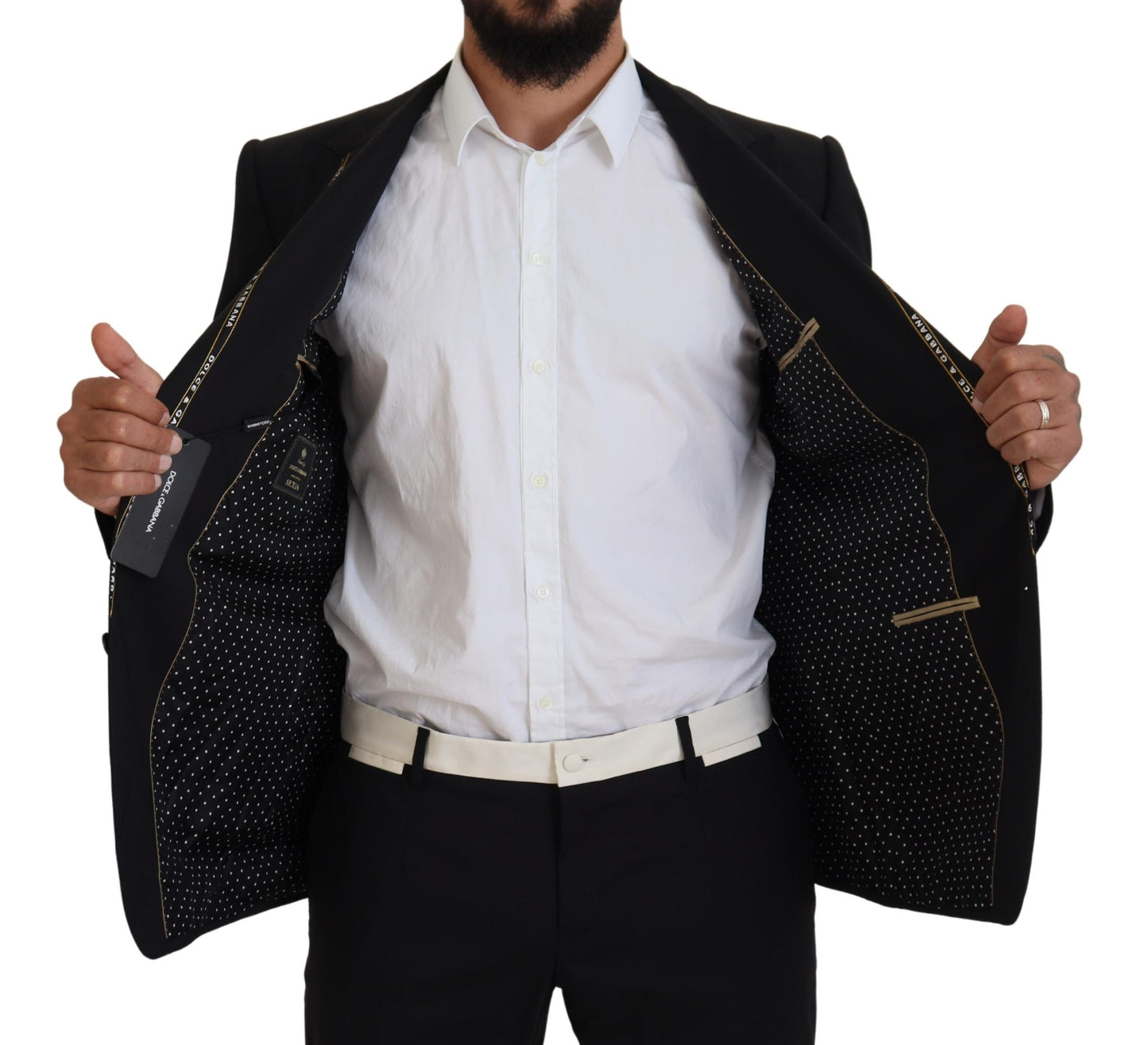 Dolce & Gabbana Blazer en laine stretch noir, coupe slim.