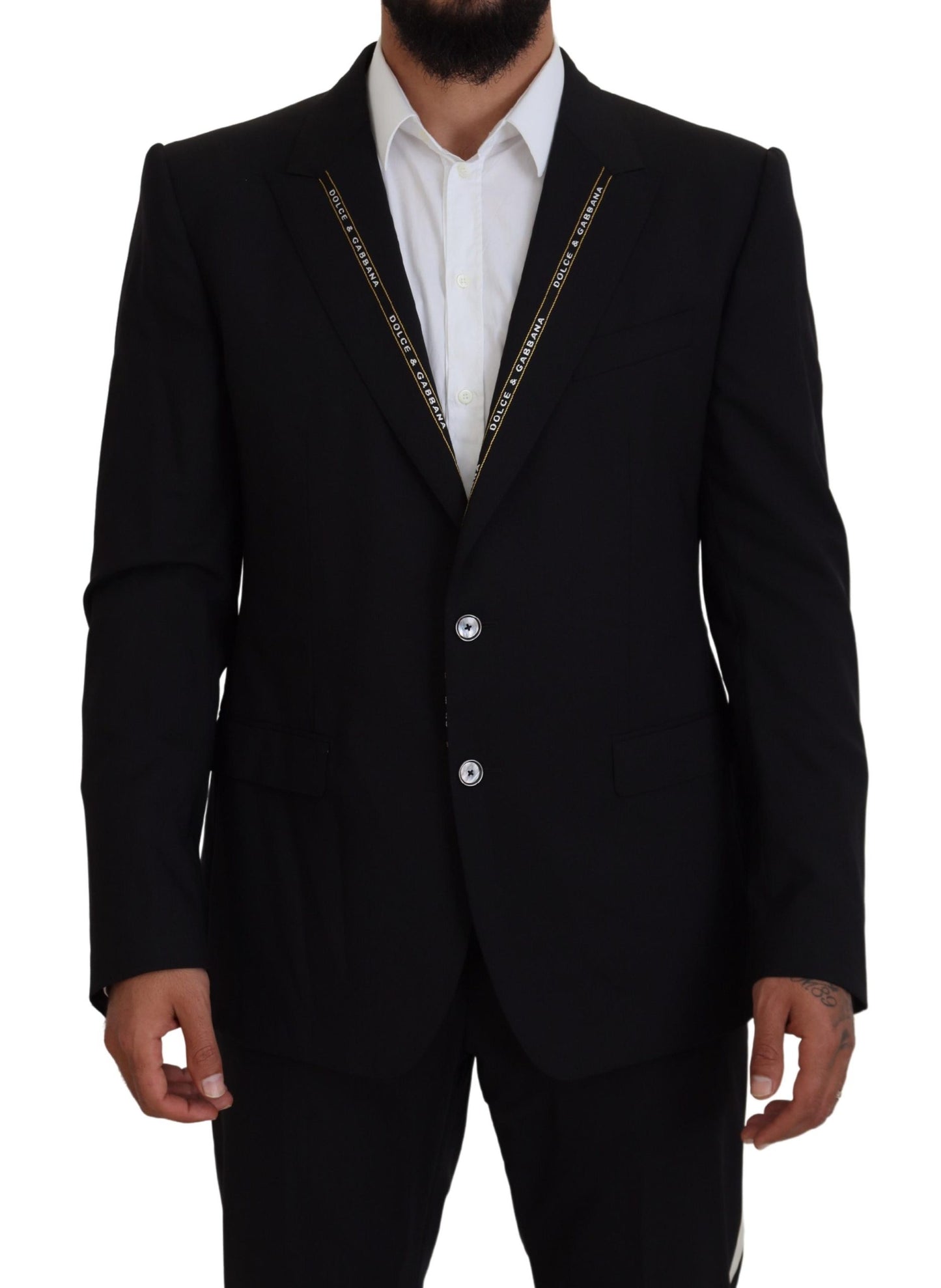 Dolce & Gabbana Blazer en laine stretch noir, coupe slim.