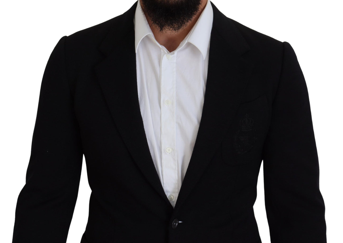 Dolce & Gabbana Blazer Croisé Noir en Laine, Coupe Étroite