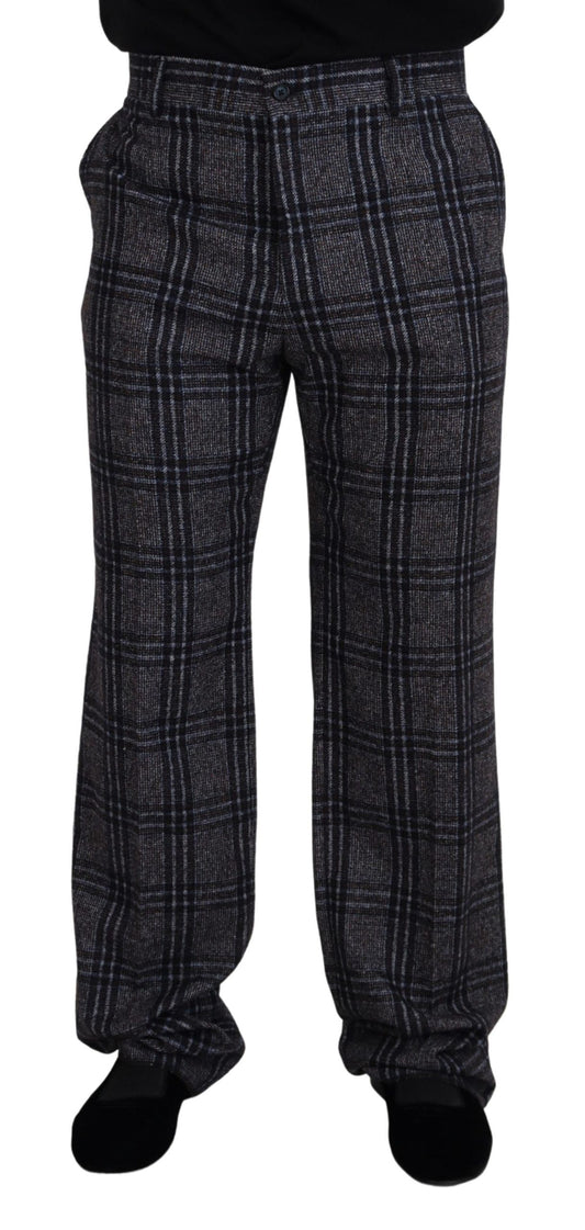 Dolce & Gabbana grijze geruite broek voor heren, middelhoge taille.