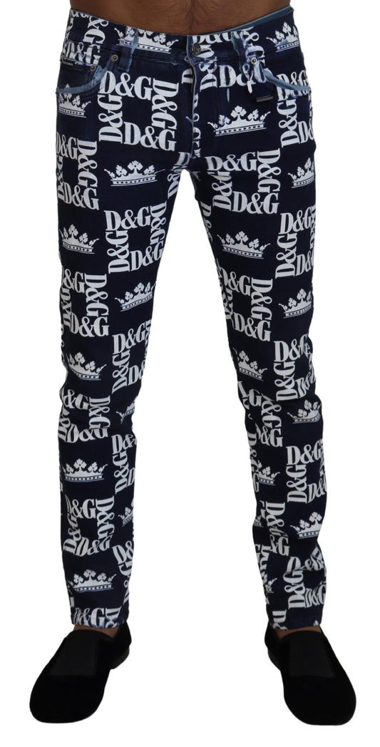 Dolce & Gabbana blauwe katoenen DG Crown skinny jeans