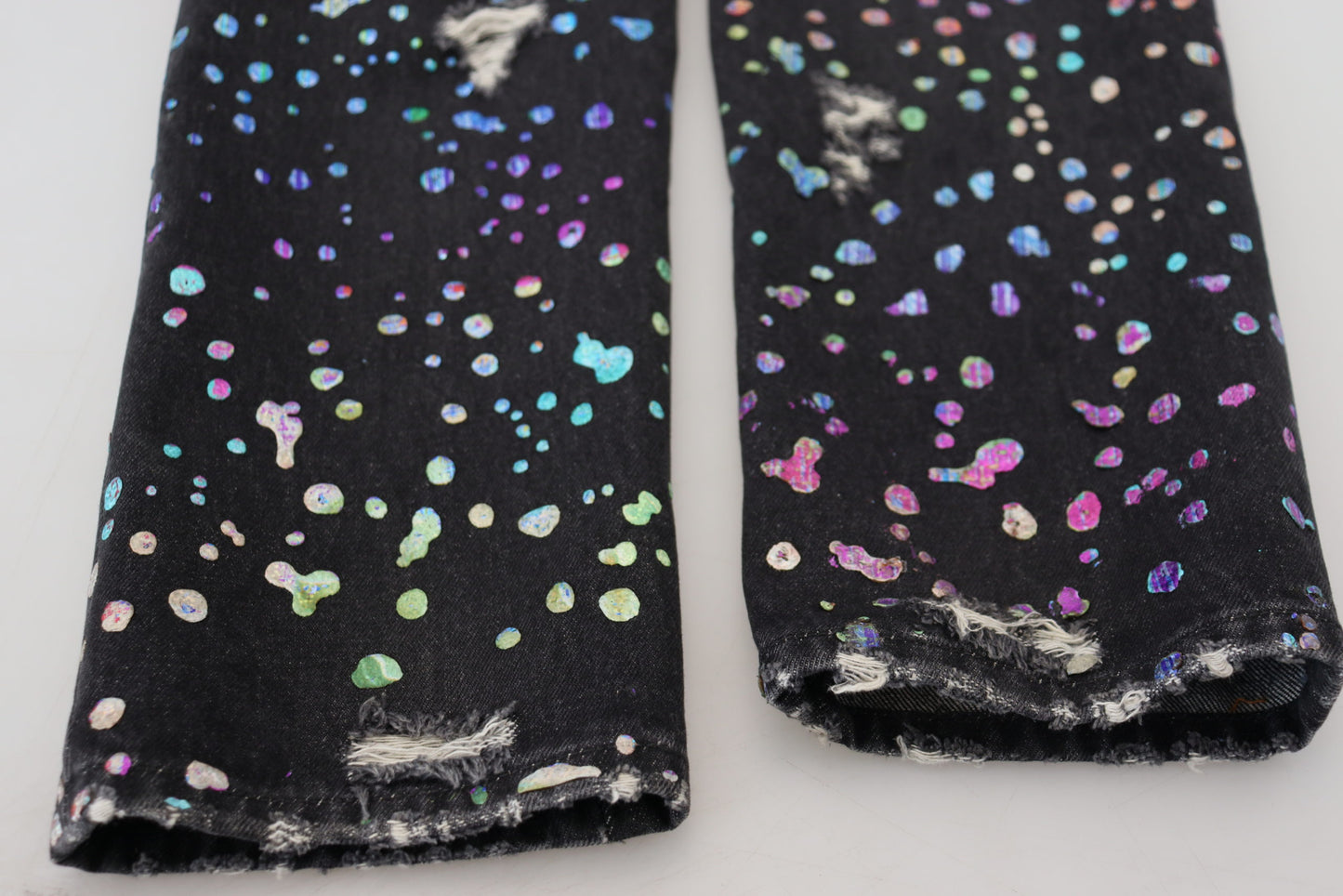Jeans en jean déchiré noir et multicolore à imprimé de Dolce & Gabbana