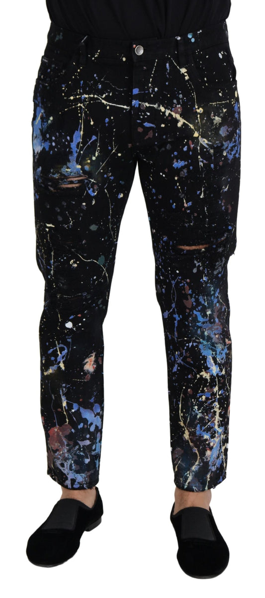 Dolce & Gabbana zwarte katoenen jeans met kleurrijke print