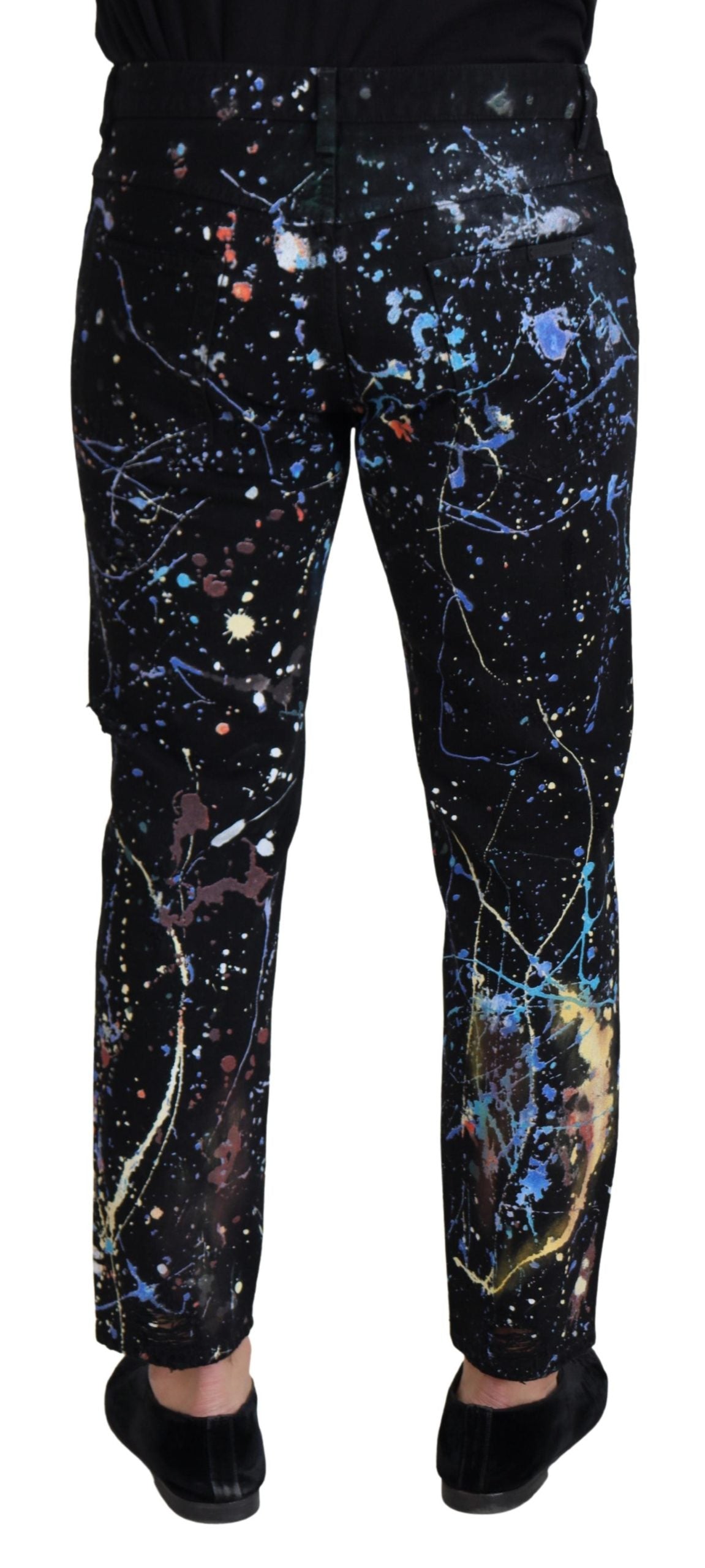 Dolce & Gabbana zwarte katoenen jeans met kleurrijke print