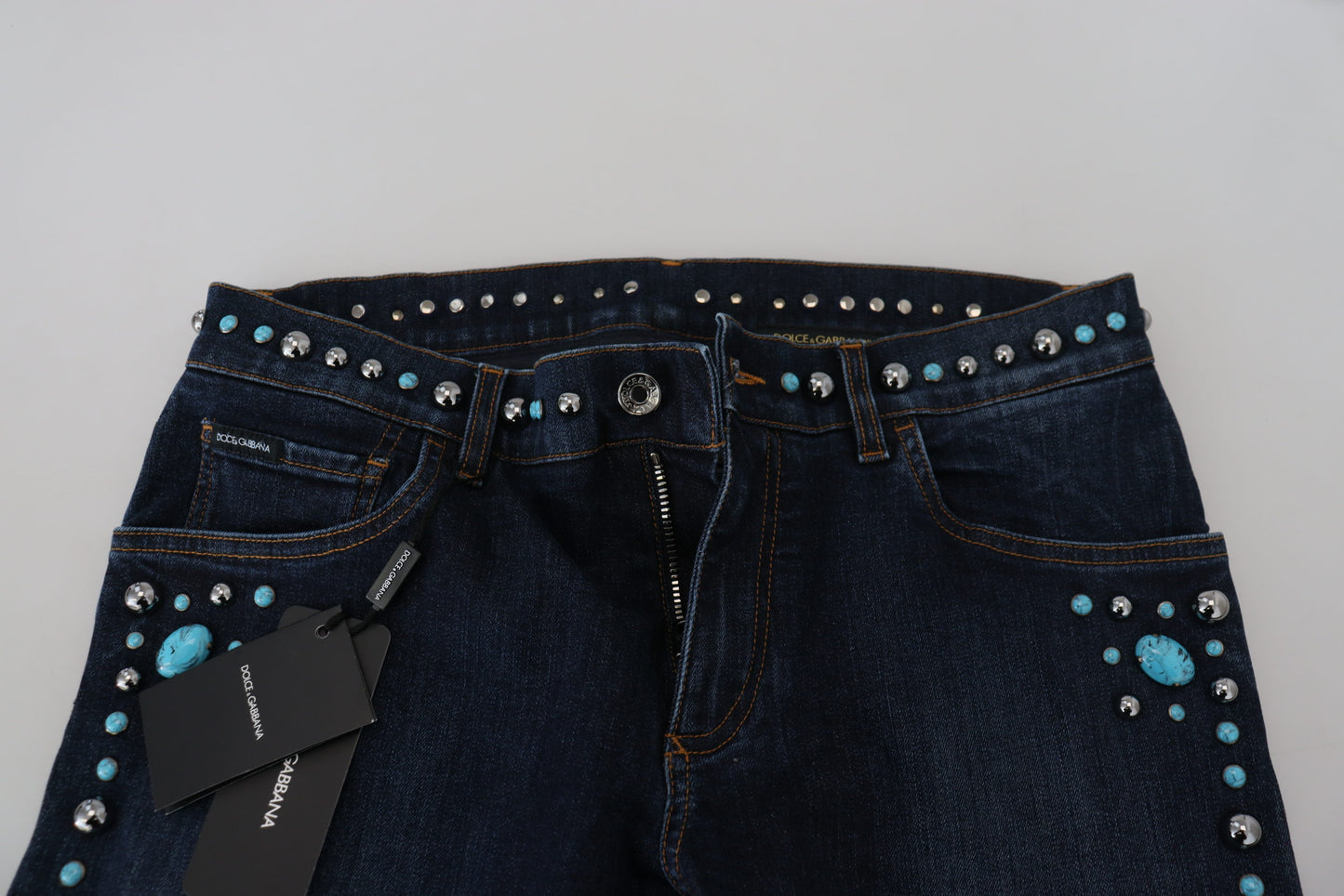 Dolce & Gabbana blauwe, bedrukte, bedekte, lage taille jeans van katoen