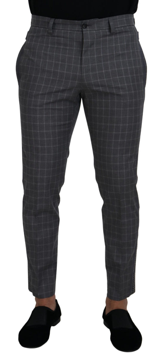 Dolce & Gabbana grijze katoenen chino broek met ruitjespatroon