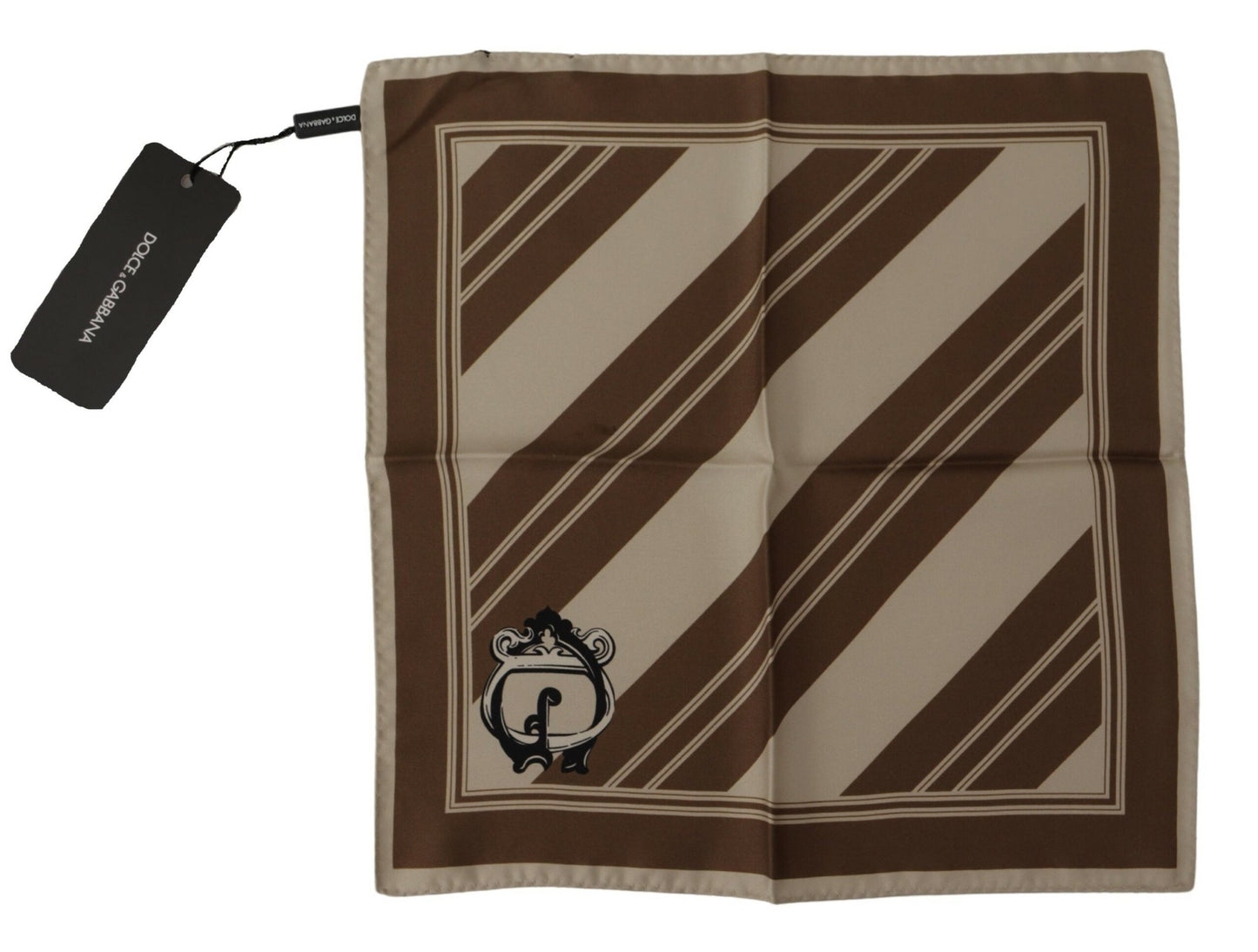 Foulard carré Dolce & Gabbana à rayures marron et logo DG pour homme