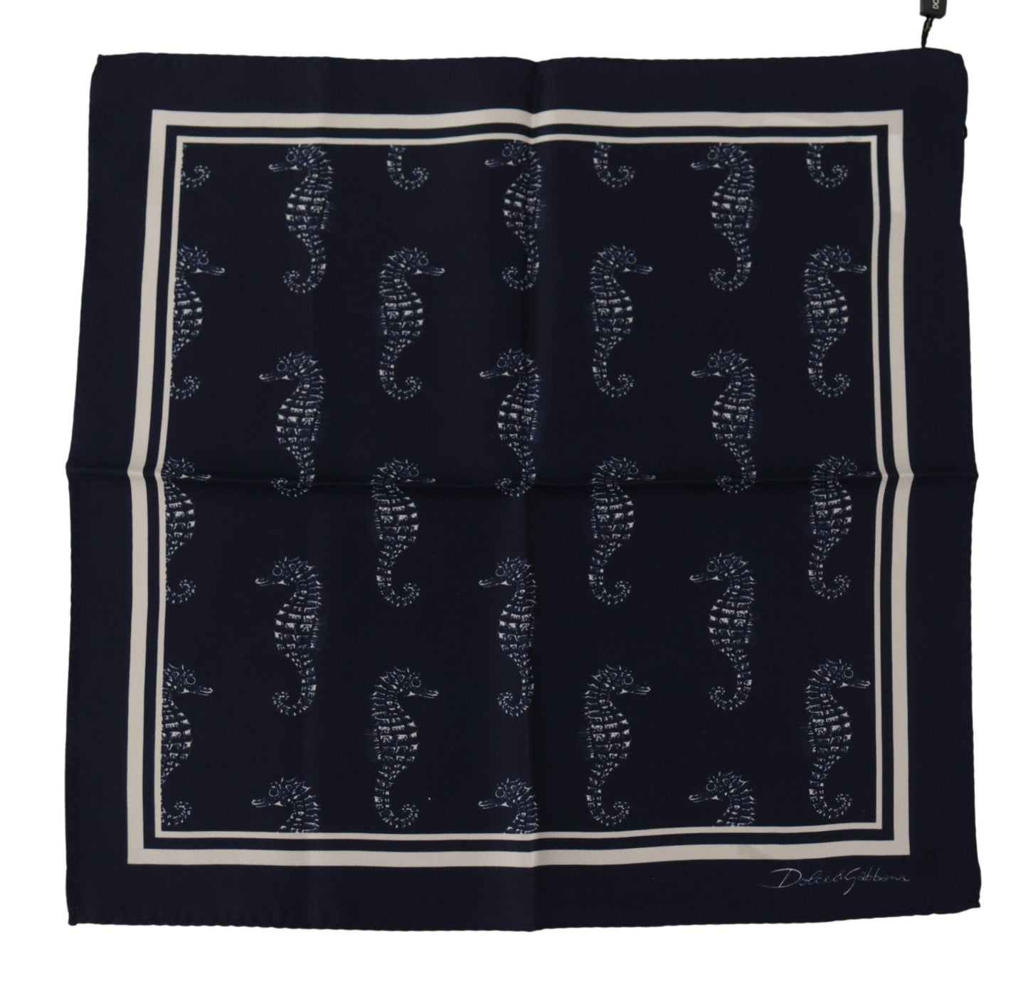 Foulard carré imprimé hippocampe bleu Dolce & Gabbana DG