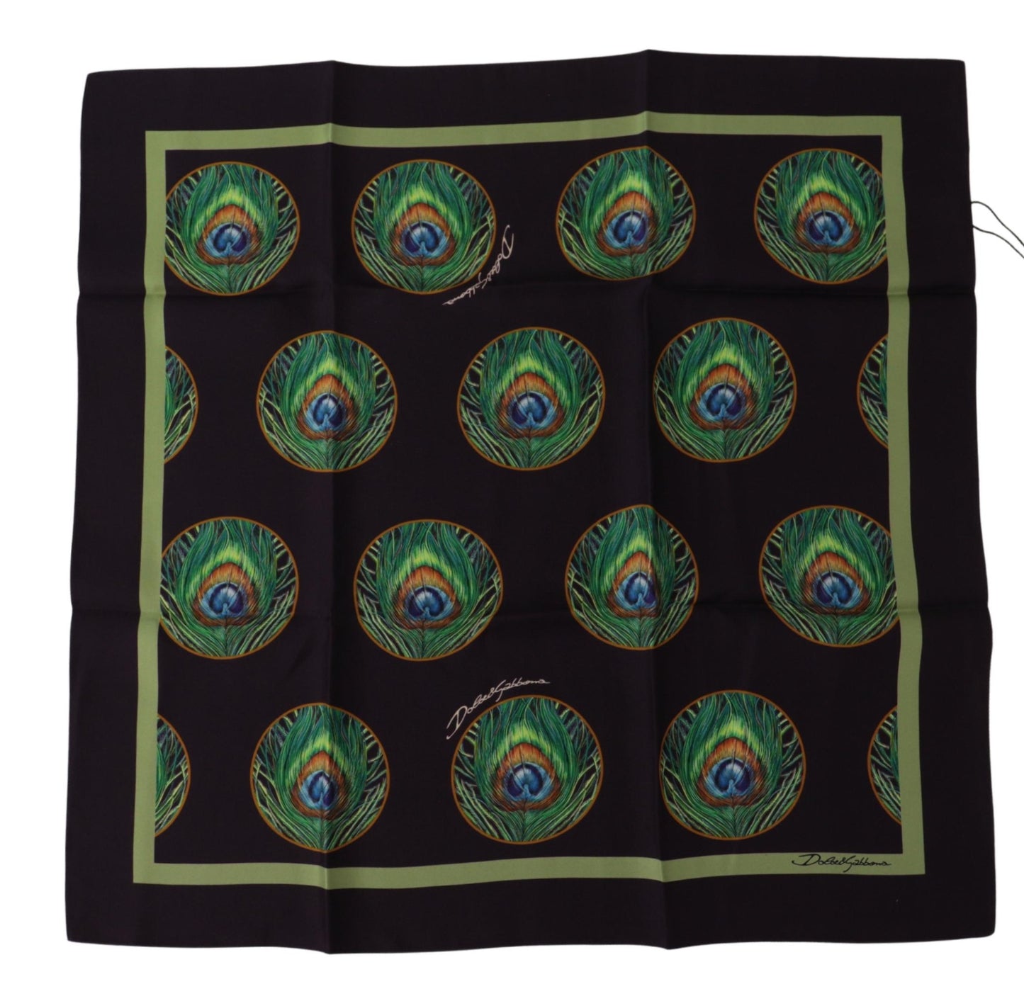 Foulard carré imprimé plumes de paon noir Dolce & Gabbana