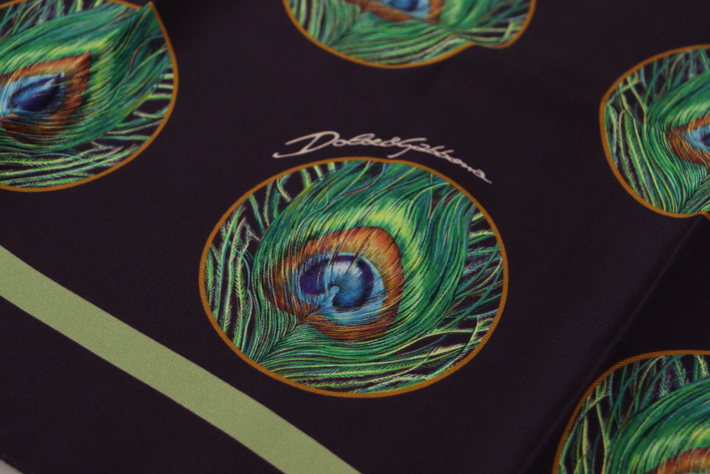 Foulard carré imprimé plumes de paon noir Dolce & Gabbana