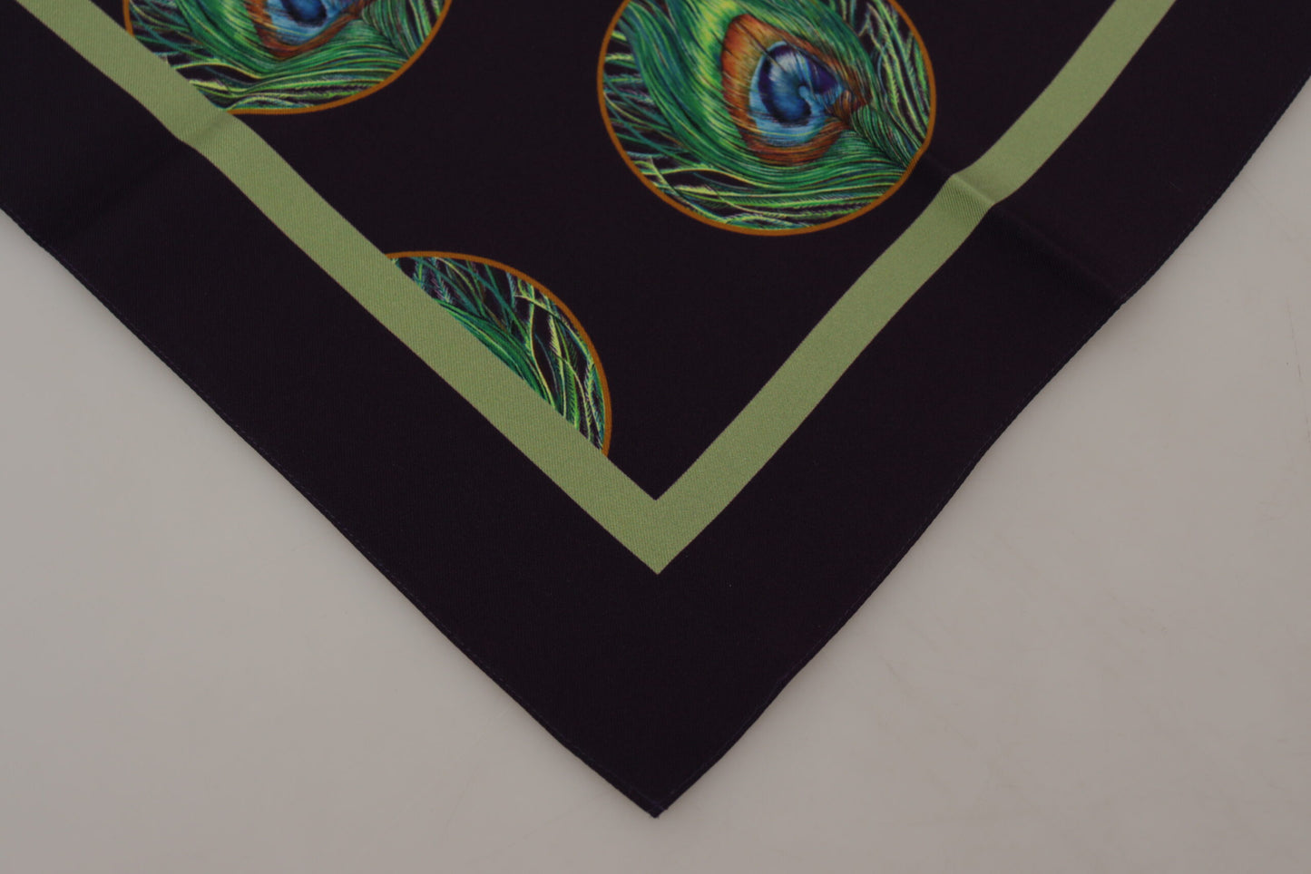 Foulard carré imprimé plumes de paon noir Dolce & Gabbana