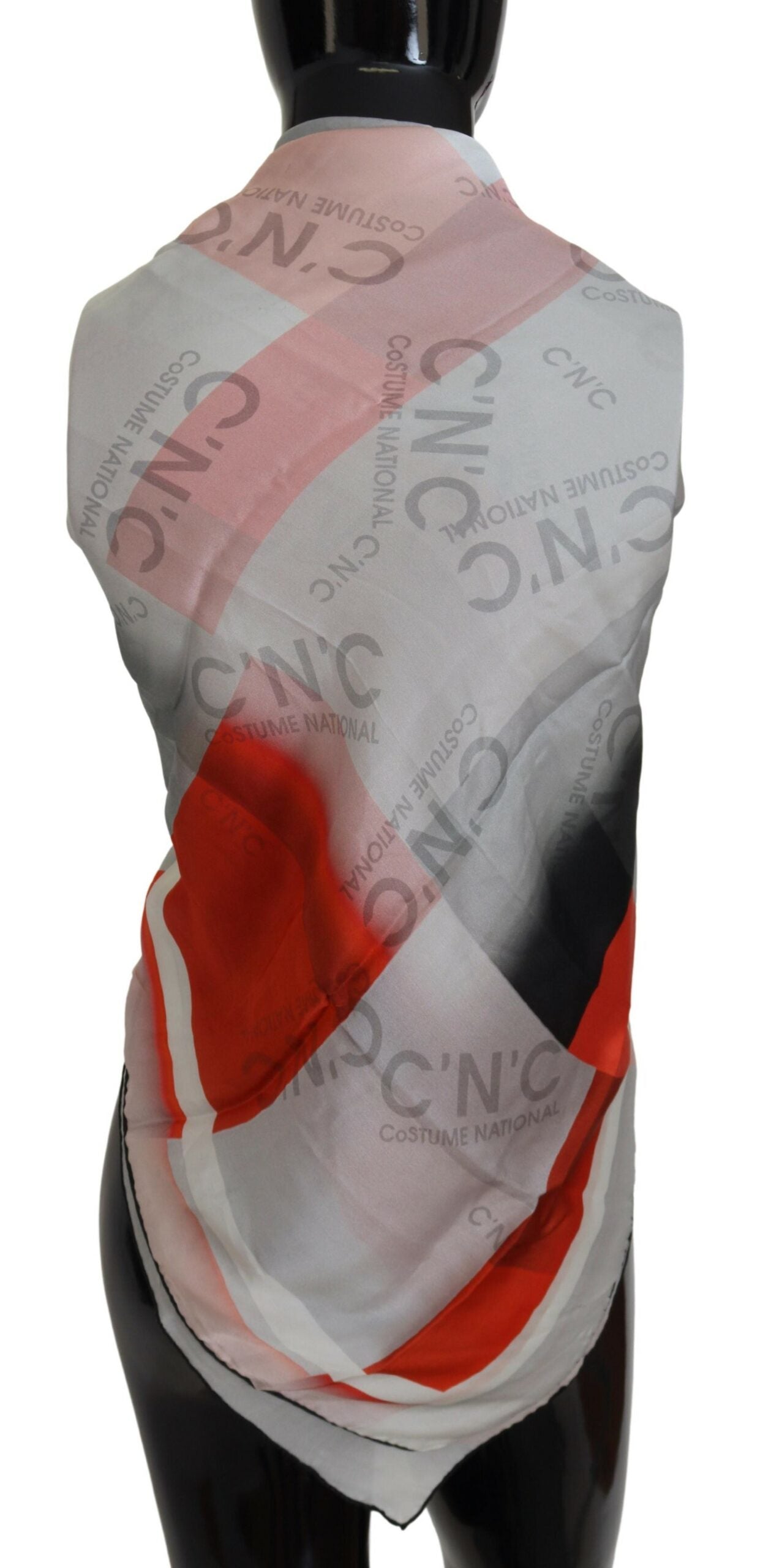 Costume National Châle Foulard Écharpe Wrap Gris Rouge
