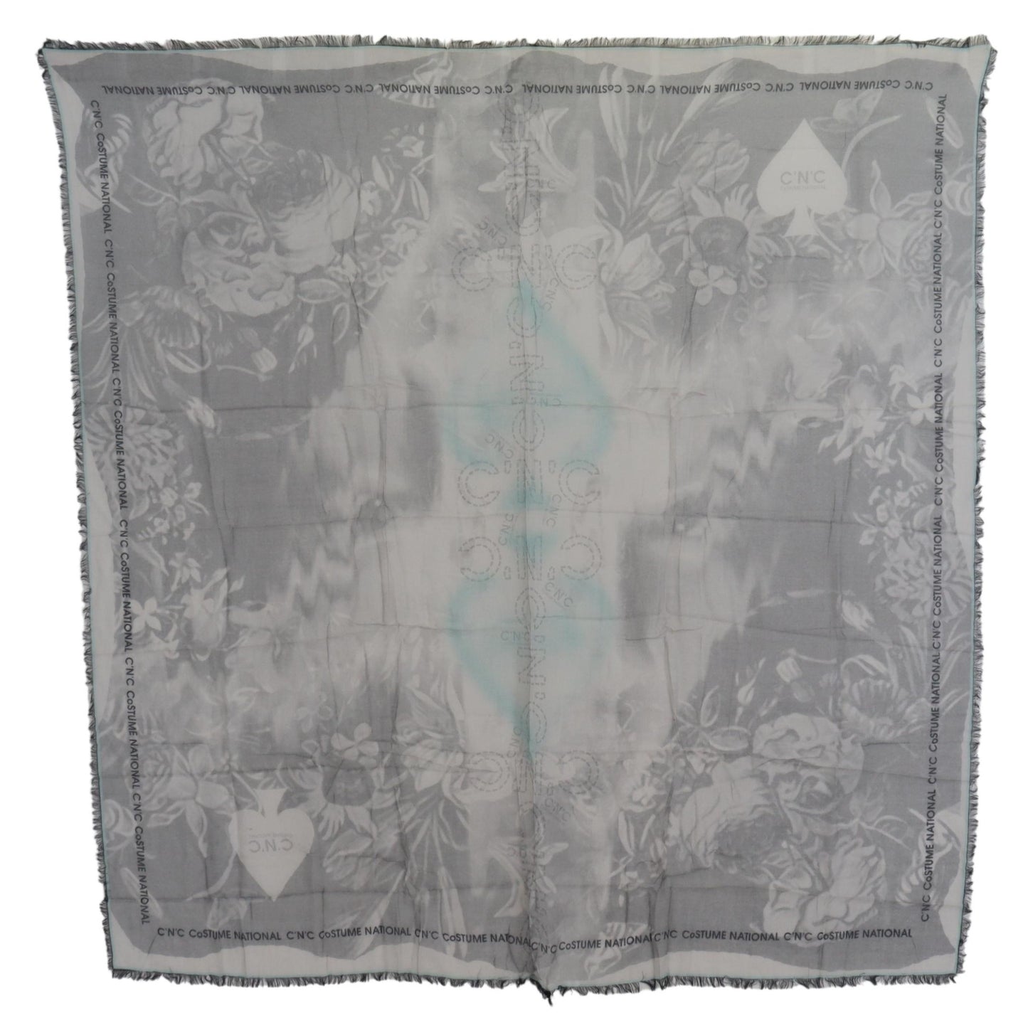 Costume National Gris Imprimé Châle Foulard Franges Écharpe