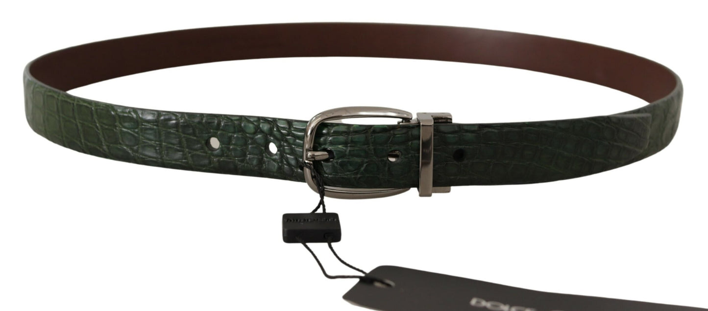 Dolce & Gabbana Groene Exotische Lederen Zilveren Gesp Riem
