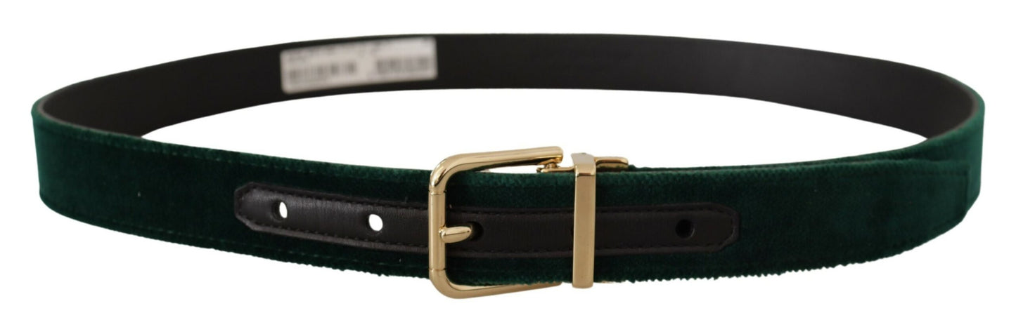 Ceinture Dolce & Gabbana en cuir velours vert avec logo en métal doré