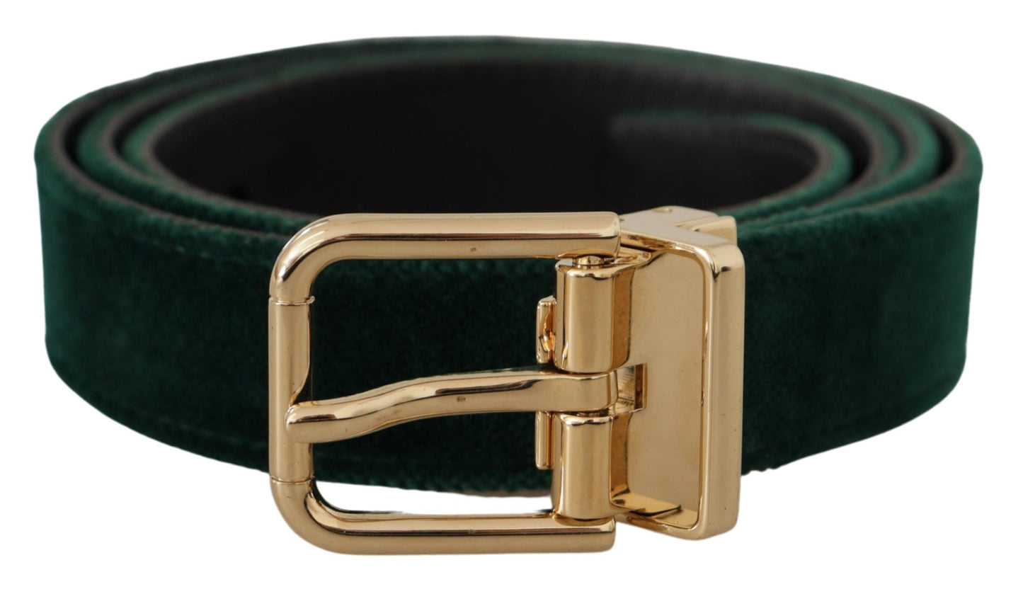 Ceinture Dolce & Gabbana en cuir velours vert avec logo en métal doré