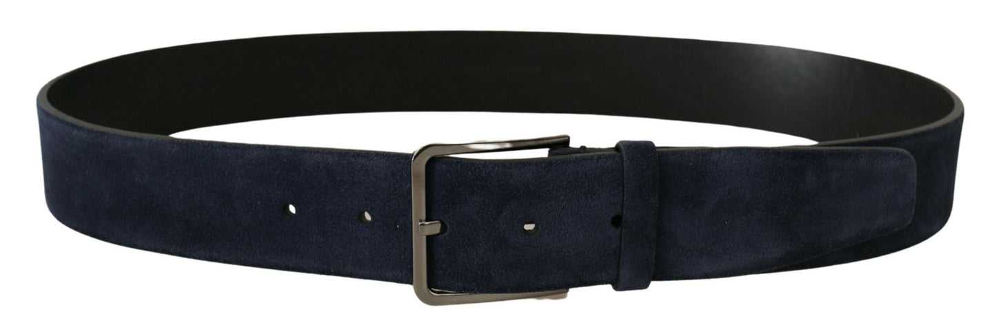 Dolce & Gabbana marineblauwe fluwelen leren zilveren logo gesp riem