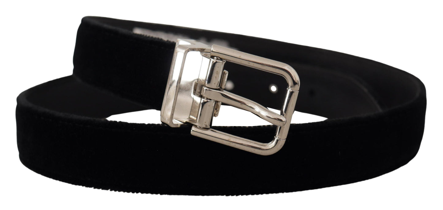 Ceinture Dolce & Gabbana en velours noir avec boucle logo en métal argenté