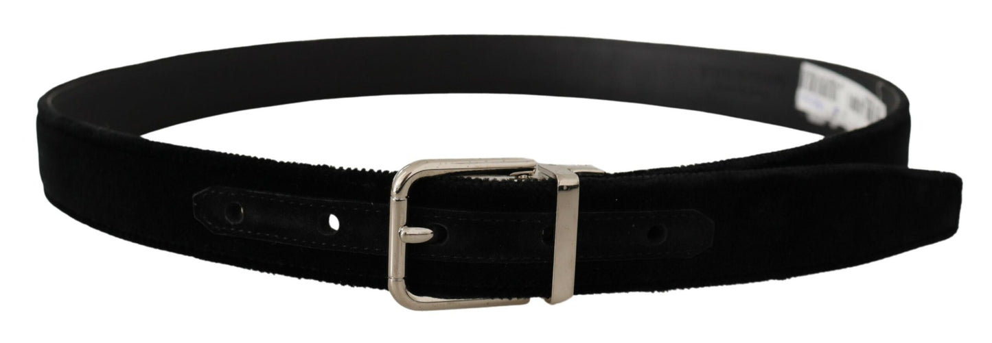 Ceinture Dolce & Gabbana en velours noir avec boucle logo en métal argenté