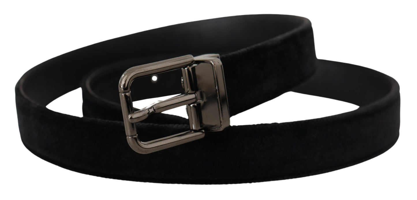 Ceinture Dolce & Gabbana en velours noir avec boucle en métal argenté et logo
