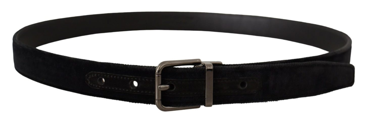 Ceinture Dolce & Gabbana en velours noir avec boucle en métal argenté et logo