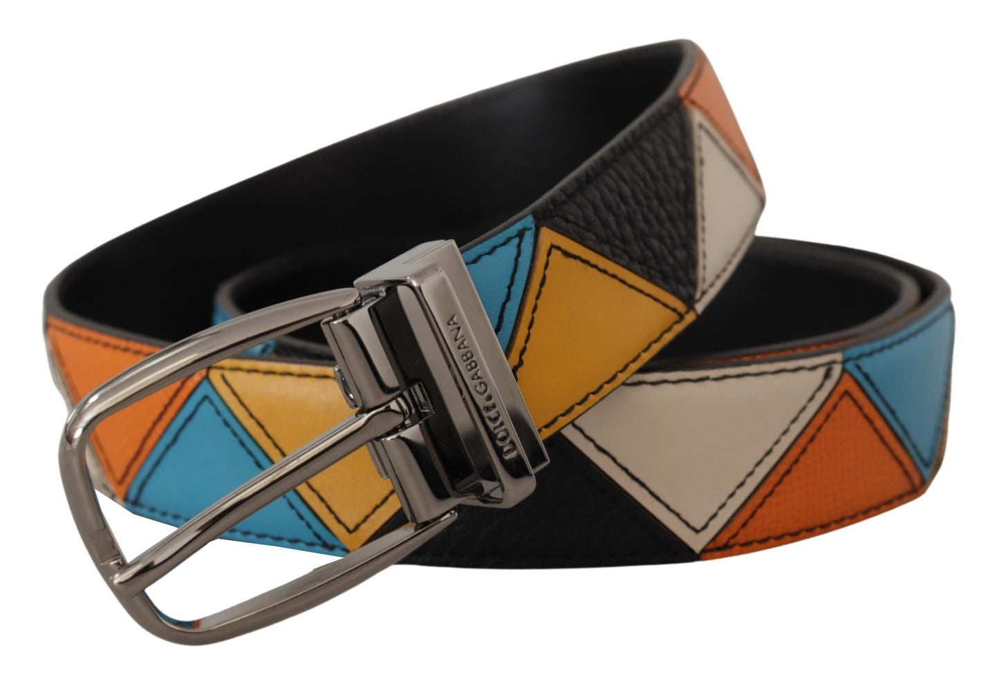 Ceinture Dolce & Gabbana en cuir multicolore avec boucle logo argentée