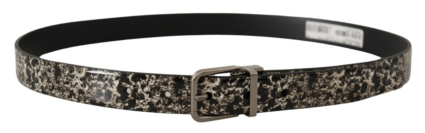 Ceinture Dolce & Gabbana en cuir noir à imprimé marbré et boucle à logo argenté