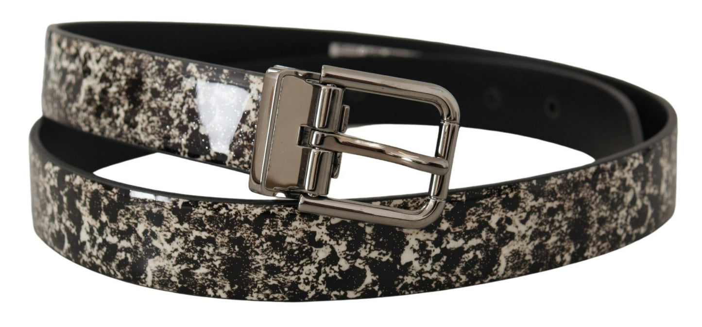 Ceinture Dolce & Gabbana en cuir noir à imprimé marbré et boucle à logo argenté