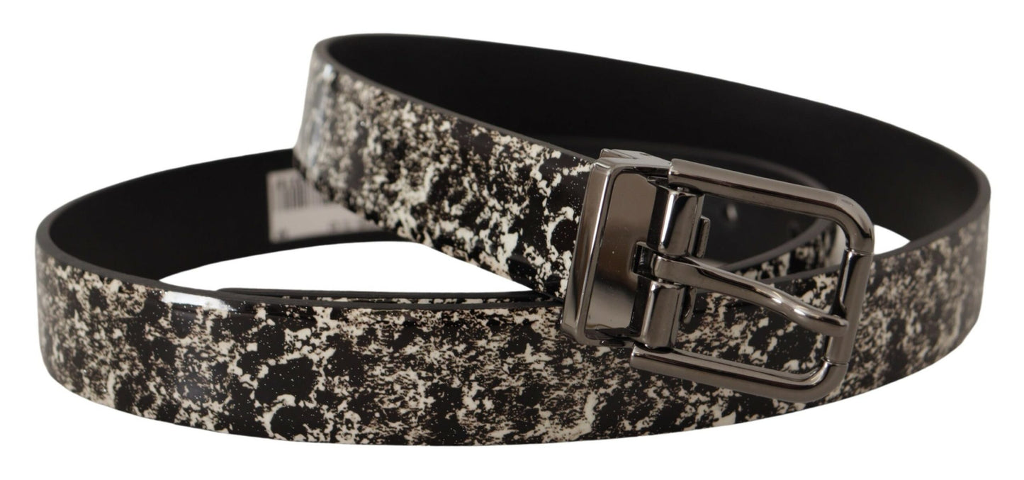 Ceinture Dolce & Gabbana en cuir noir à imprimé marbré et logo gris