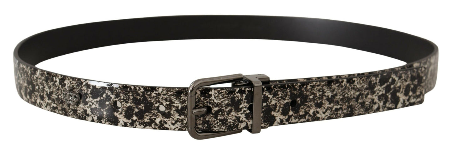 Dolce & Gabbana Zwarte Marmer Print Leren Grijze Logo Riem