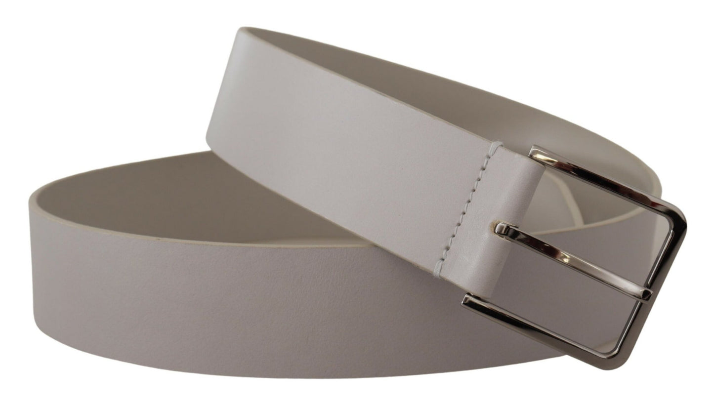 Ceinture Dolce & Gabbana en cuir blanc avec large boucle en métal argenté