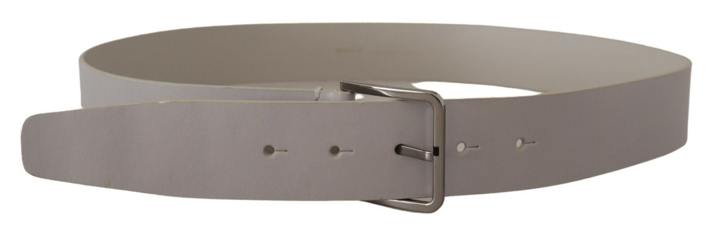 Ceinture Dolce & Gabbana en cuir blanc avec large boucle en métal argenté