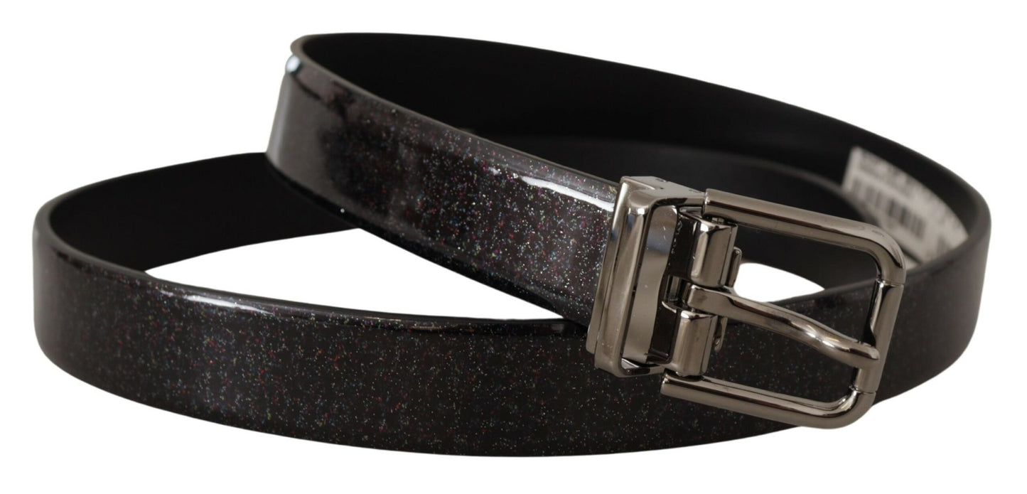 Dolce & Gabbana Ceinture en cuir noir Vernice Puntinata en métal argenté