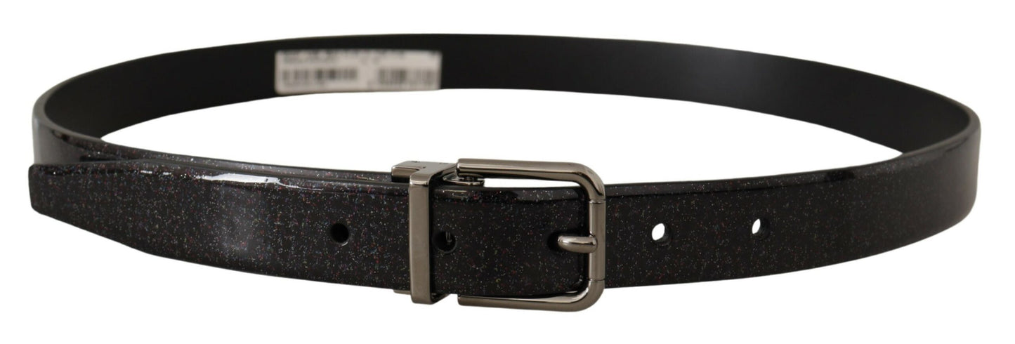 Dolce & Gabbana Ceinture en cuir noir Vernice Puntinata en métal argenté