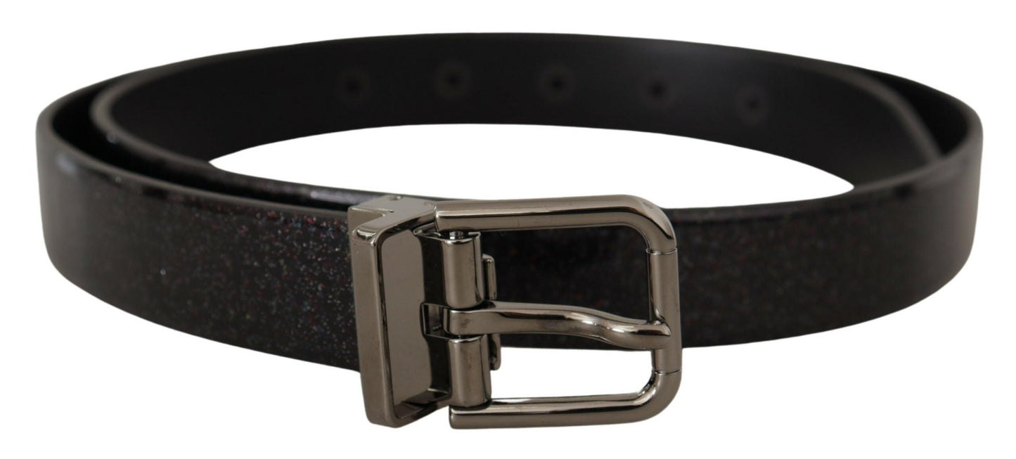 Dolce & Gabbana Ceinture en cuir noir Vernice Puntinata en métal argenté